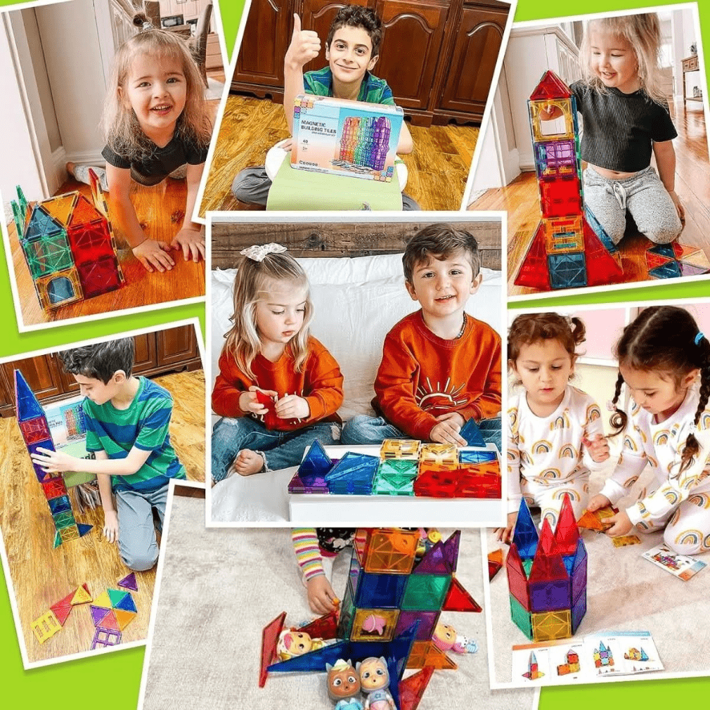 Magnetic Tiles 40 Piece Set, Magnetic Building Tiles, Montessori Toys for 3 Year Olds, Magnetic Toys for Shapes_02