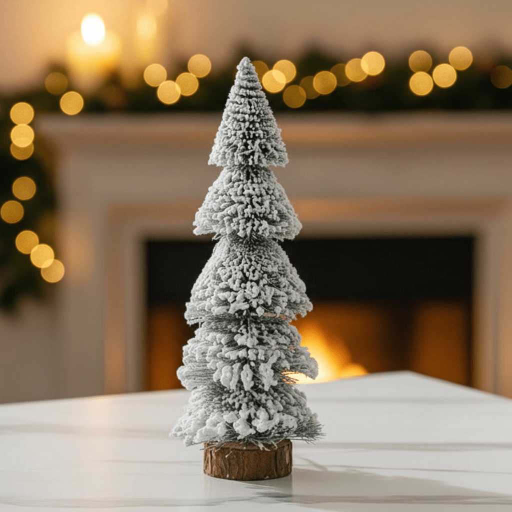 Small Christmas Tree, Flocked Artificial Christmas Tree with Cedar Look Branches, Unlit Christmas Table Decoration