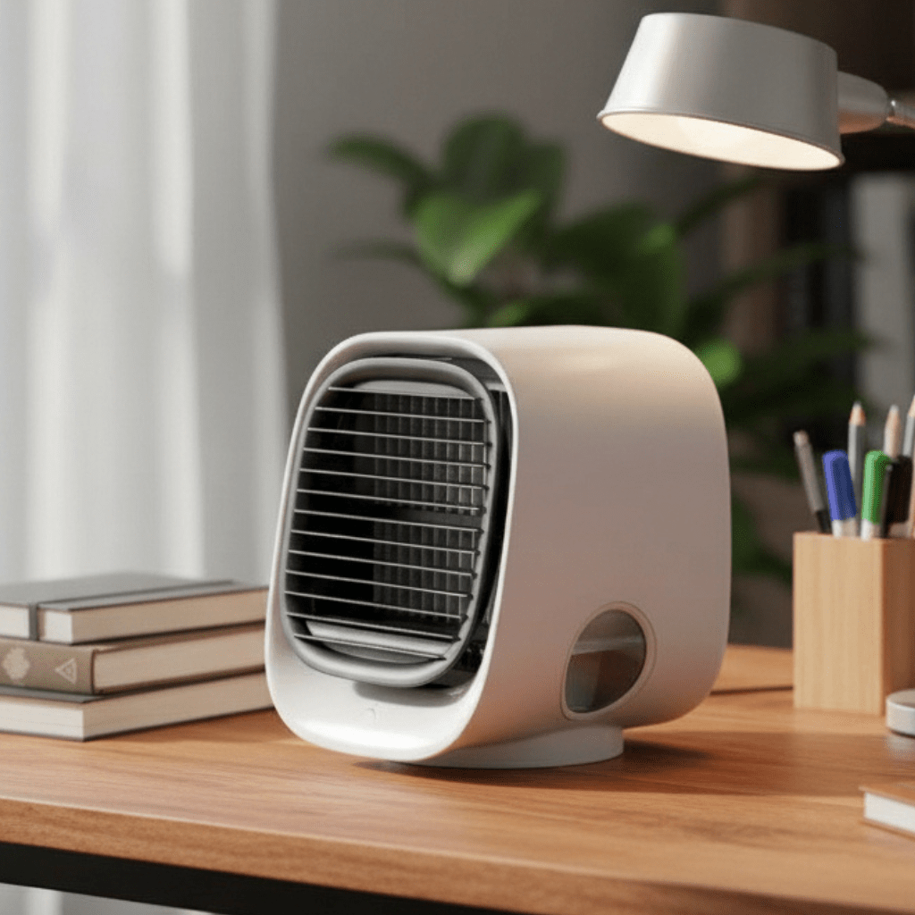 Portable Air Cooler, 2 in 1 Mini Air Cooler with LED Light, Humidifier for Bedroom and Office Desk