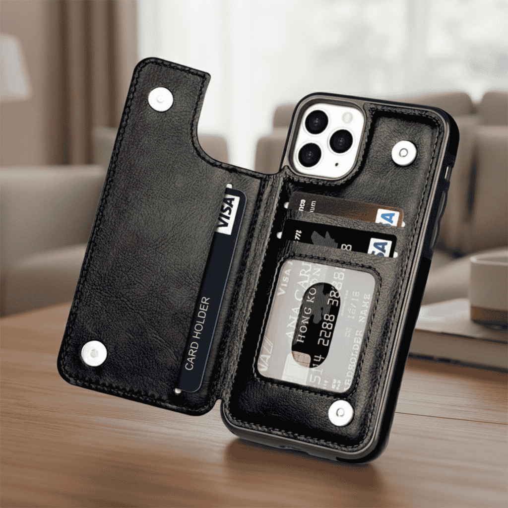 Phone Case with Card Holder, Leather iPhone Case with Magnetic Closure, Wallet Phone Case for iPhone 12 to 16