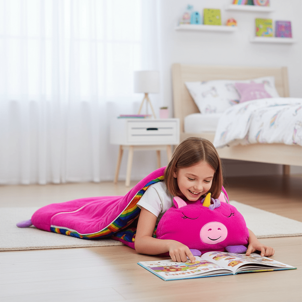 Kids Sleeping Bag with Pillow, Animal Sleeping Bag and Soft Toy 2 in 1, Plush Toy Stuffed Animal for Sleepovers_01