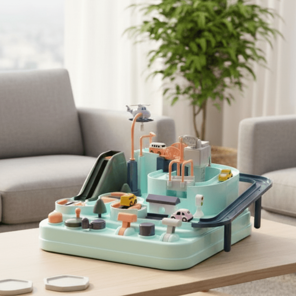 Toy Town Playset with 4 Cars and Helicopter, Toy Train, Toy Crane, Role Play Toys for Small World Play_00