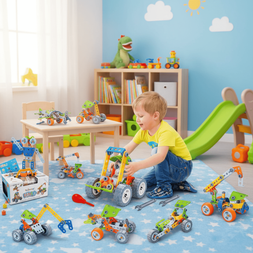 Building Blocks Construction Set with Storage Box, Construction Toys for 3 Year Olds, Building Toys for Creative Play