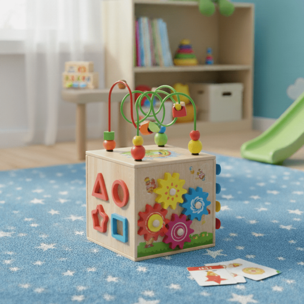 Wooden Activity Cube 8 in 1 with Bead Maze and Xylophone, Sensory Toys for 1 Year Olds, Montessori Toys for 18 Month Old