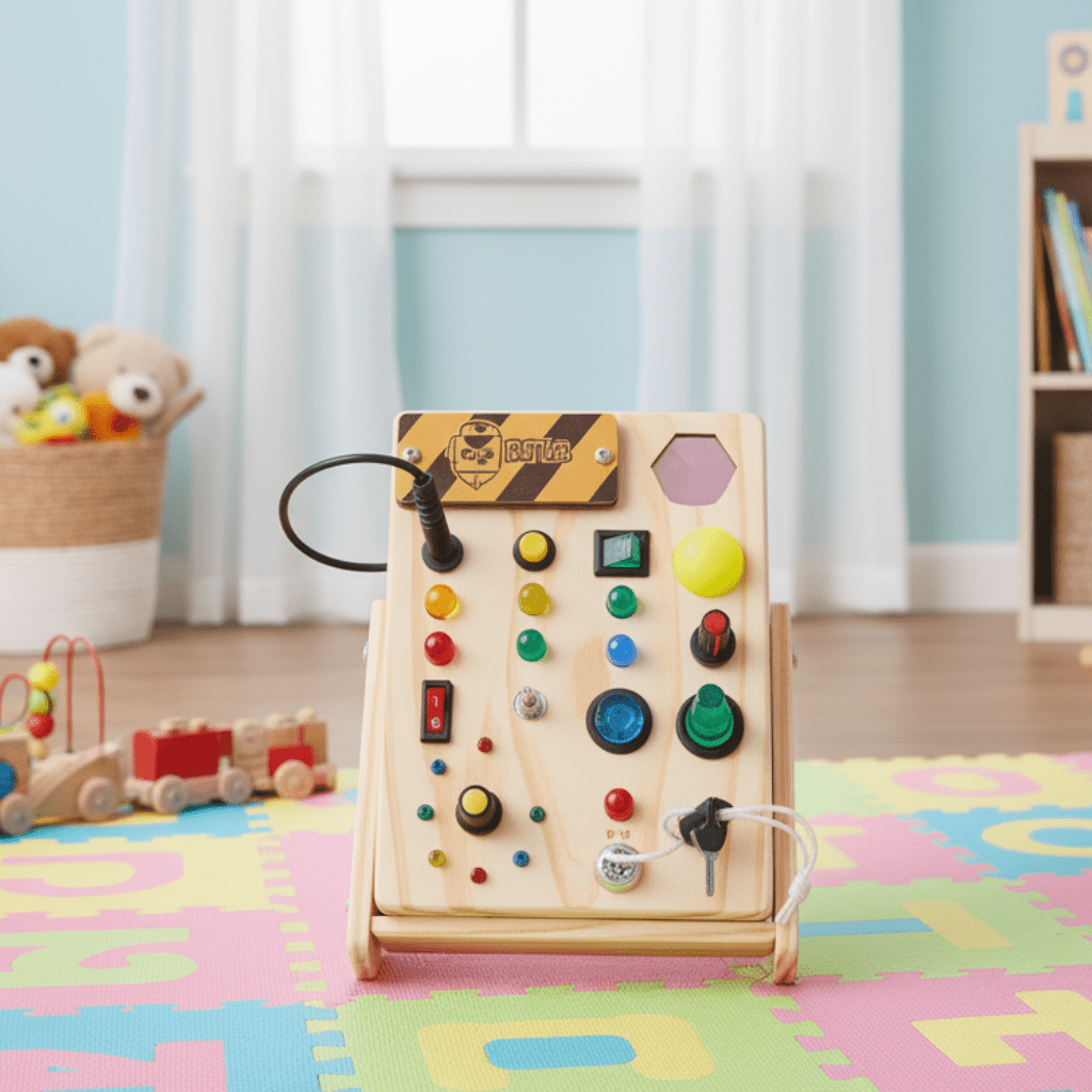 Montessori Busy Board with LED Lights and Switches, Wooden Sensory Toys for 1 Year Old, Montessori Toys for 2 Year Olds_00