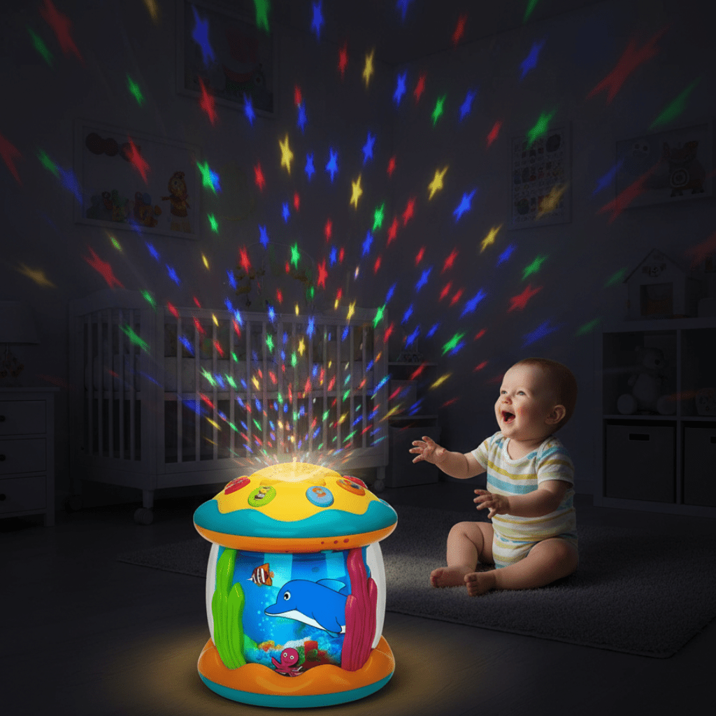 Toy Drum with Light Projection and Melodies, Baby Toys for 1 Year Olds, Newborn Toys from Birth to 3 Years