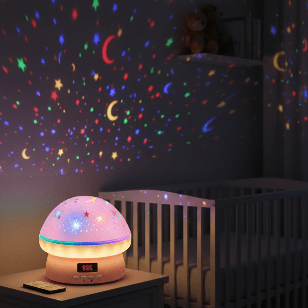 Star Projector Night Light, Mushroom Lamp with 16 Colours and Remote Timer, Rotating LED Projector for Kids Room