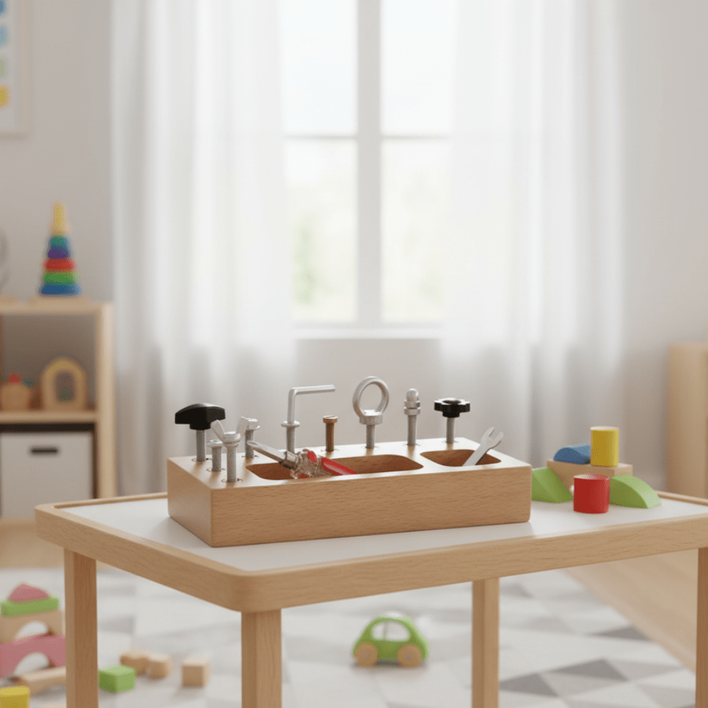 Montessori Busy Board with Real Tools, Wooden Toys for 3 Year Olds, Montessori Toys, Toy Tool Set with Screwdriver