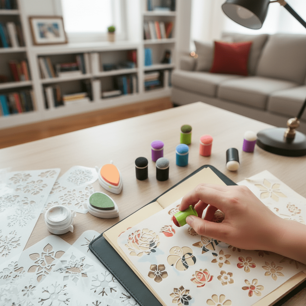 Stamp Set for Kids with 20 Colour Ink Pads and Rulers, Arts and Crafts for Kids, Children's Stamp Set for Creative Play