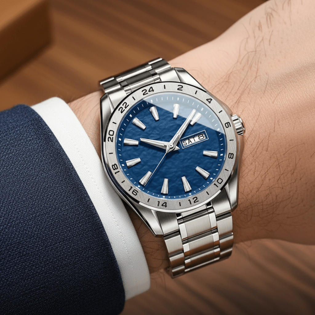 Mens Sports Watch with Luminous Display, Stainless Steel Watch Men with Ergonomic Bracelet, Luminous Watch for Everyday