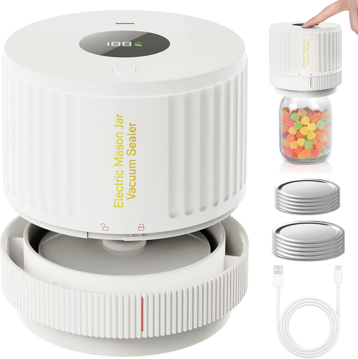 Mason Jar Sealer | Electric Vacuum Food Sealer with One-Touch Operation | Compact Design for Extended Freshness 3