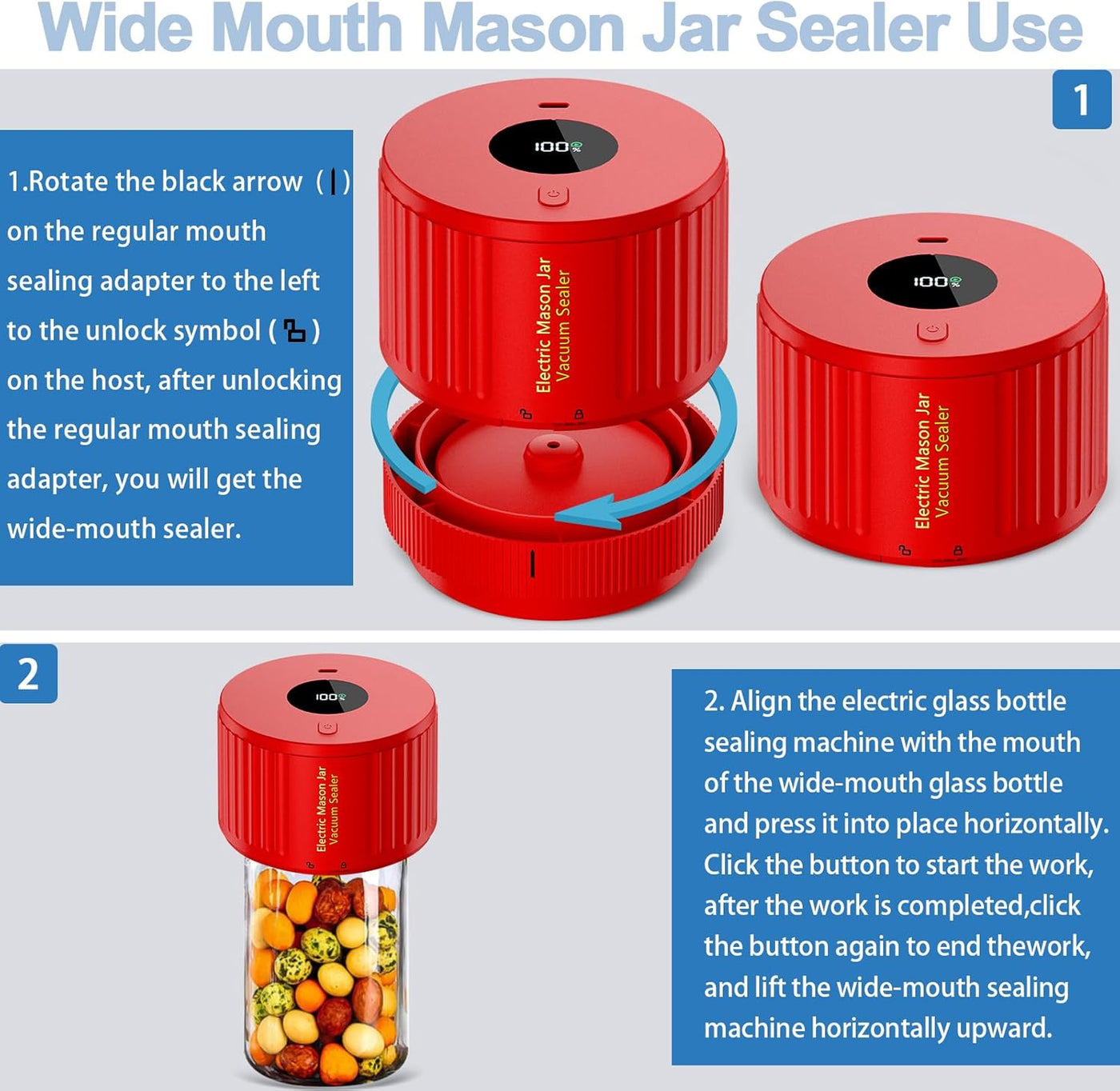 Mason Jar Sealer | Electric Vacuum Food Sealer with One-Touch Operation | Compact Design for Extended Freshness 8