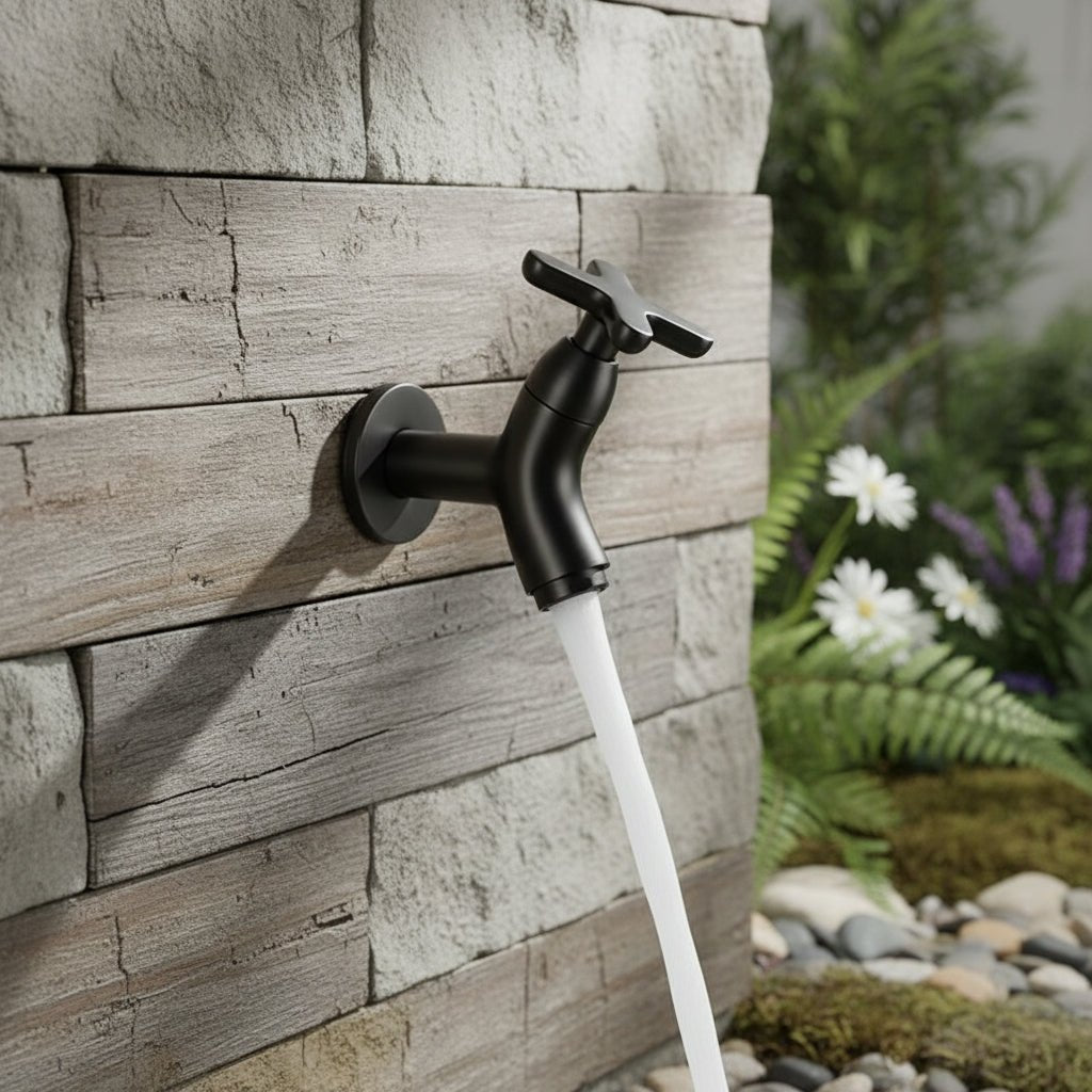 Outside Tap Brass, Wall Mounted Cold Water Tap with Single Lever, Ceramic Cartridge Tap for Garden and Bathroom