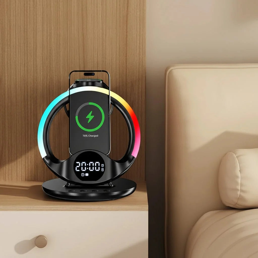iPhone Charger 6 in 1, Samsung Wireless Charger, RGB Light and Alarm Clock, Charging Station for Phone and Watch_03