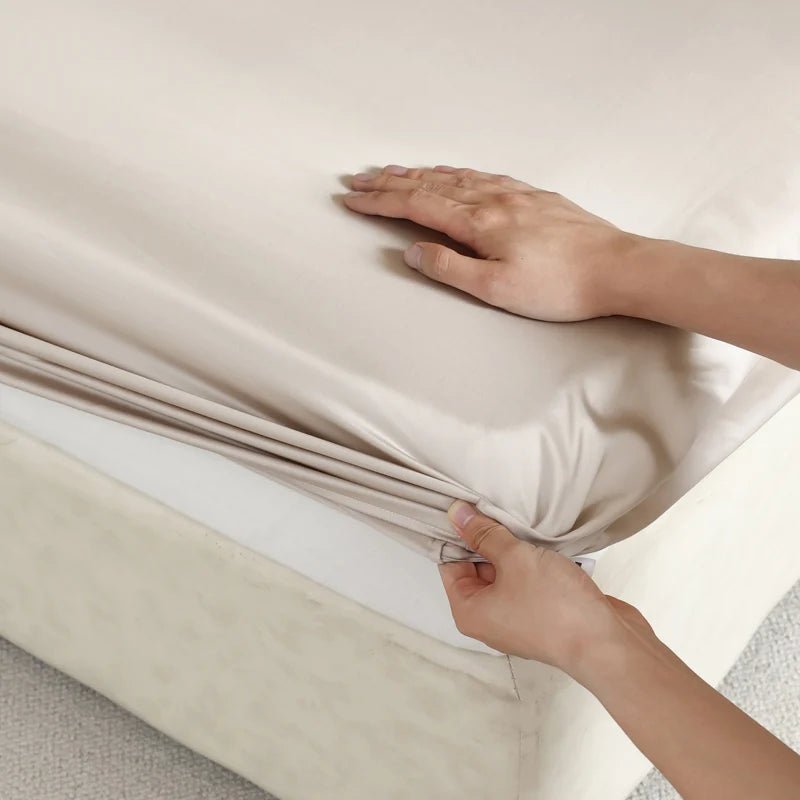 Fitted Bed Sheets, King Size Fitted Sheet, Cooling Bedding in Smooth Elastic Polyester for Single and Queen Beds_09