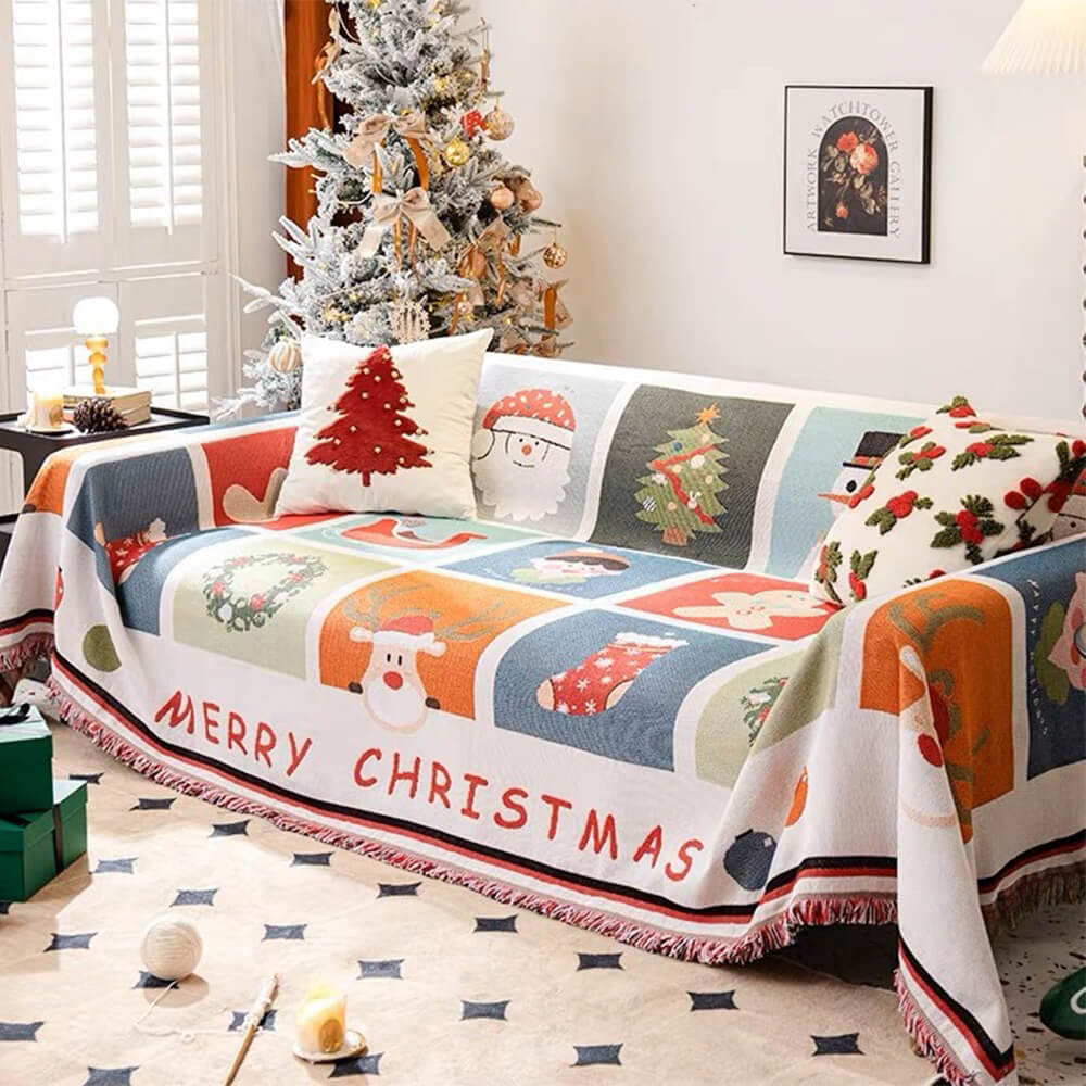 Christmas Sofa Cover, Stretch Sofa Slipcover with Festive Knit Pattern, Machine Washable Couch Cover for Christmas Decor