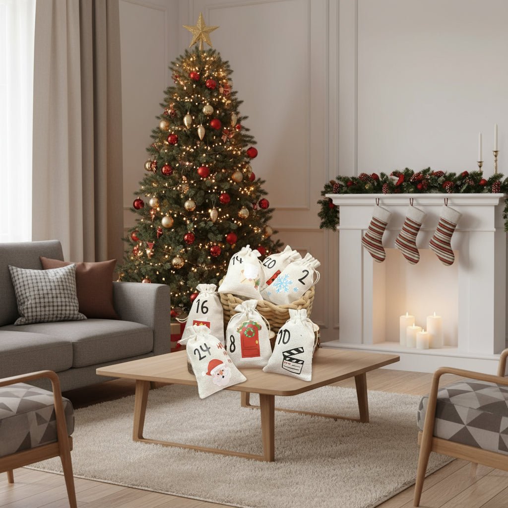 Fabric Advent Calendar with 24 Numbered Bags and Wooden Clips, Hanging Christmas Decorations – image 5