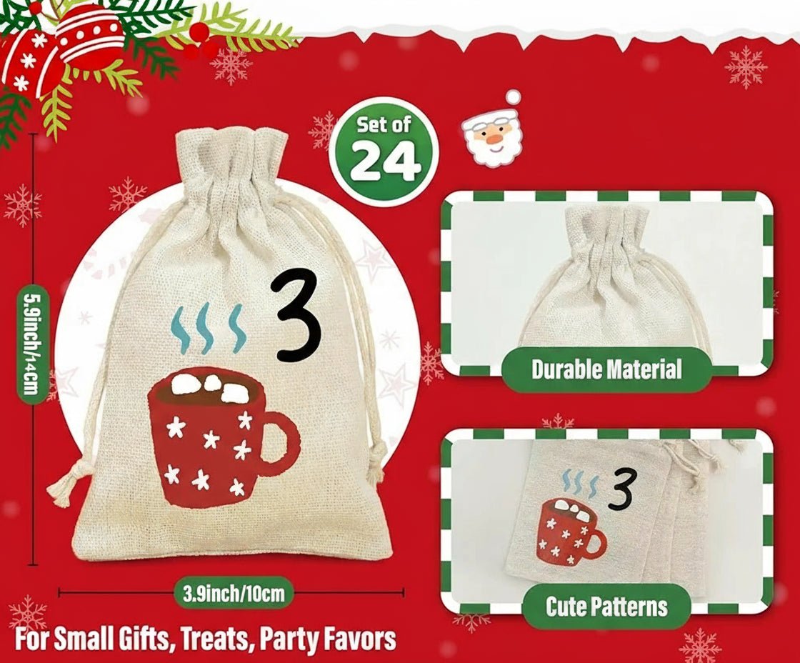 Fabric Advent Calendar with 24 Numbered Bags and Wooden Clips, DIY Christmas Countdown – image 7