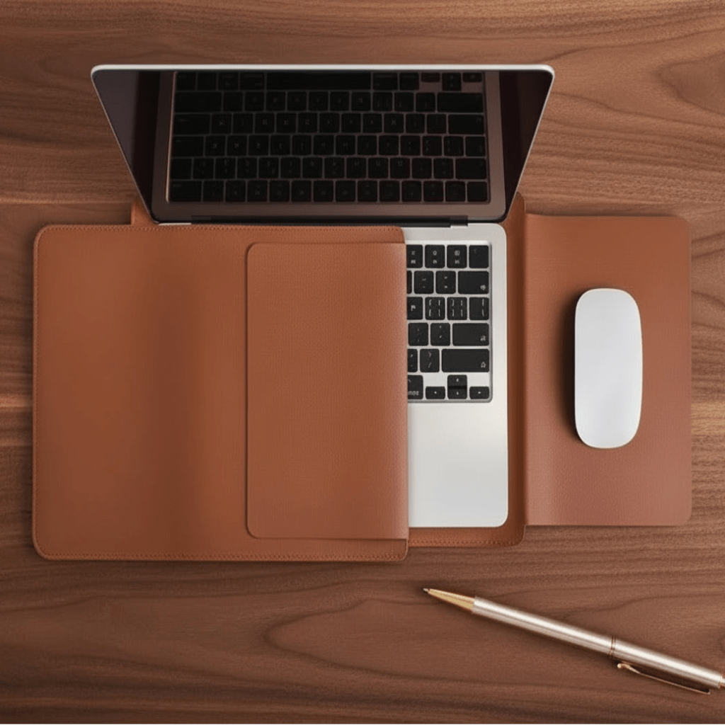 PU Leather Laptop Sleeve, Leather Laptop Bag with Plush Lining, Laptop Case for MacBook with Mouse Pad Function