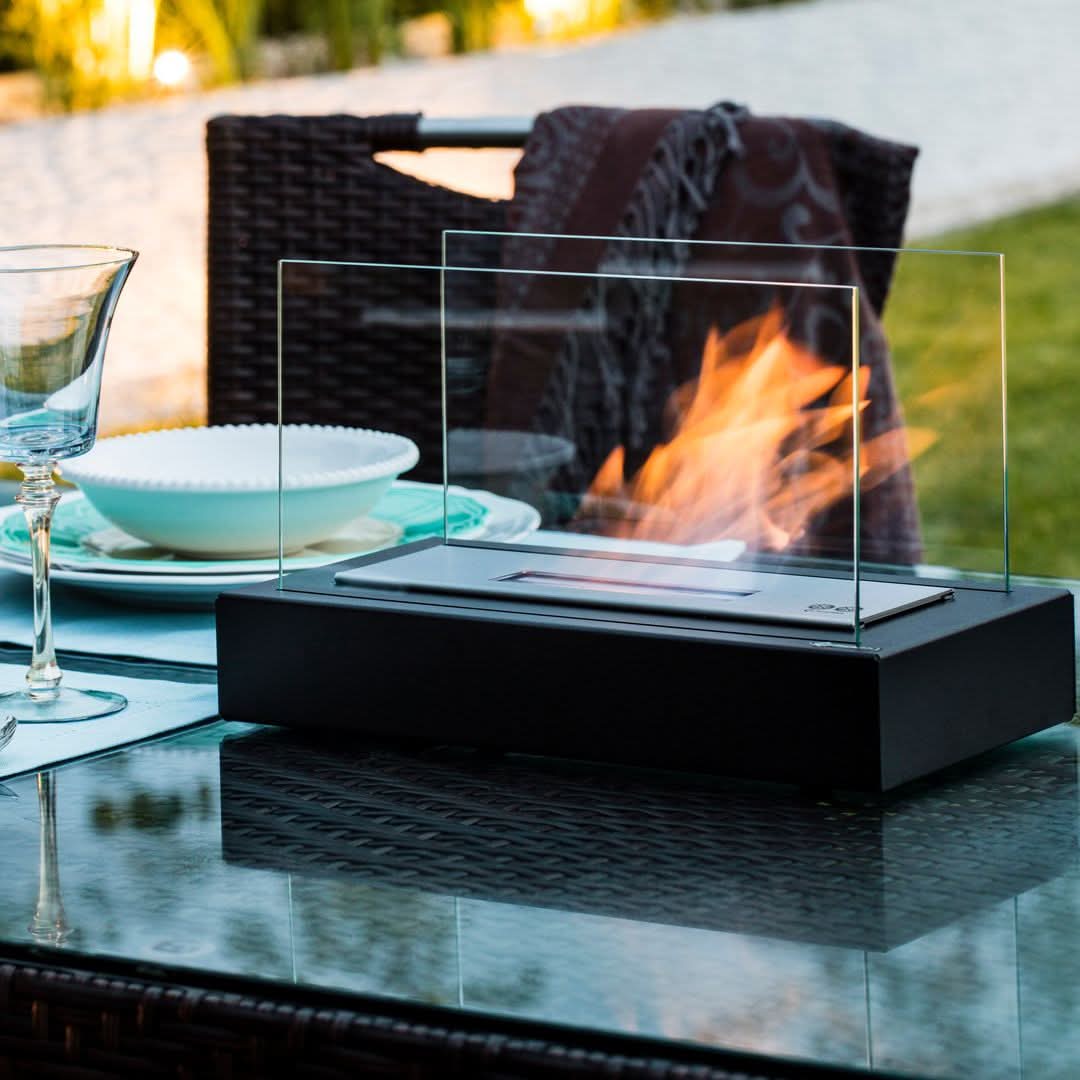 Bioethanol Fireplace Tabletop, Portable Bio Ethanol Fire in Glass and Steel