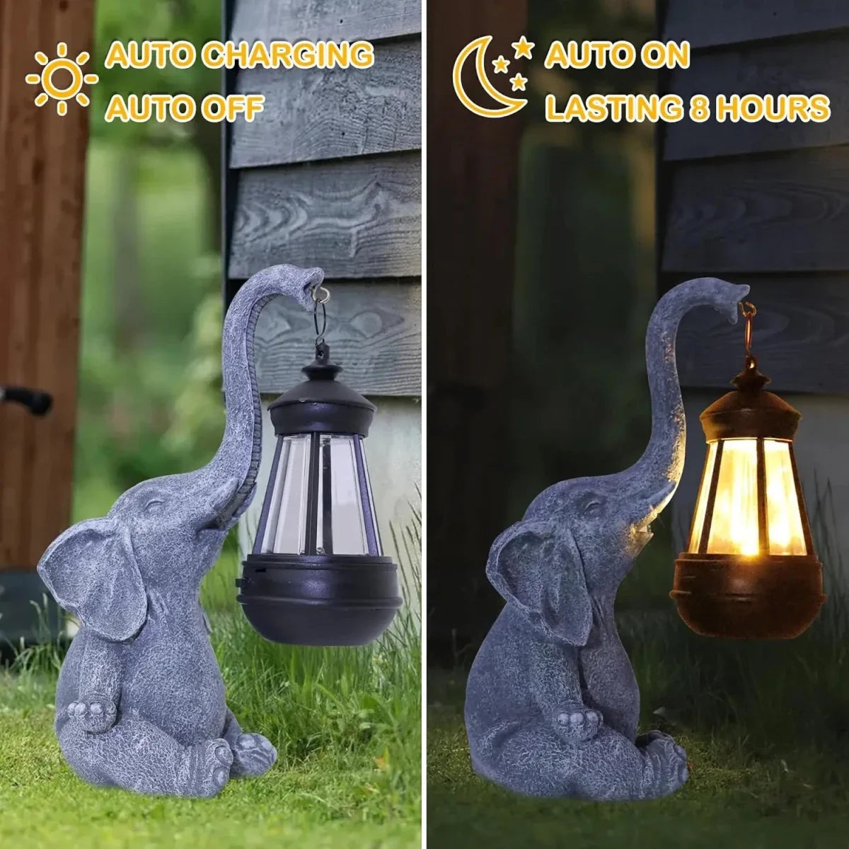 Elephant Garden Statues with Solar Lantern, Solar Garden Lights for Outdoor, Garden Ornaments and Decoration_03
