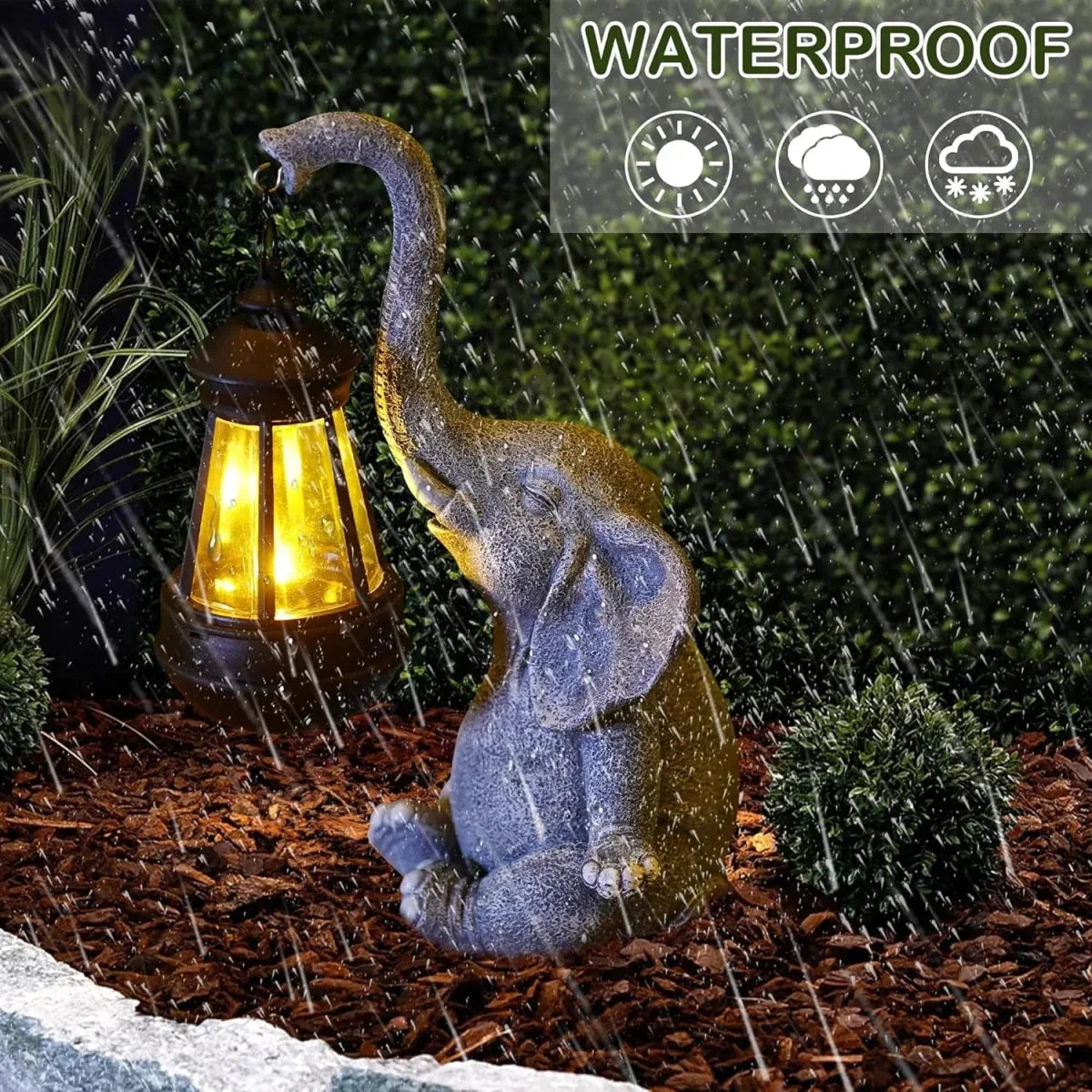 Elephant Garden Statues with Solar Lantern, Solar Garden Lights for Outdoor, Garden Ornaments and Decoration_04