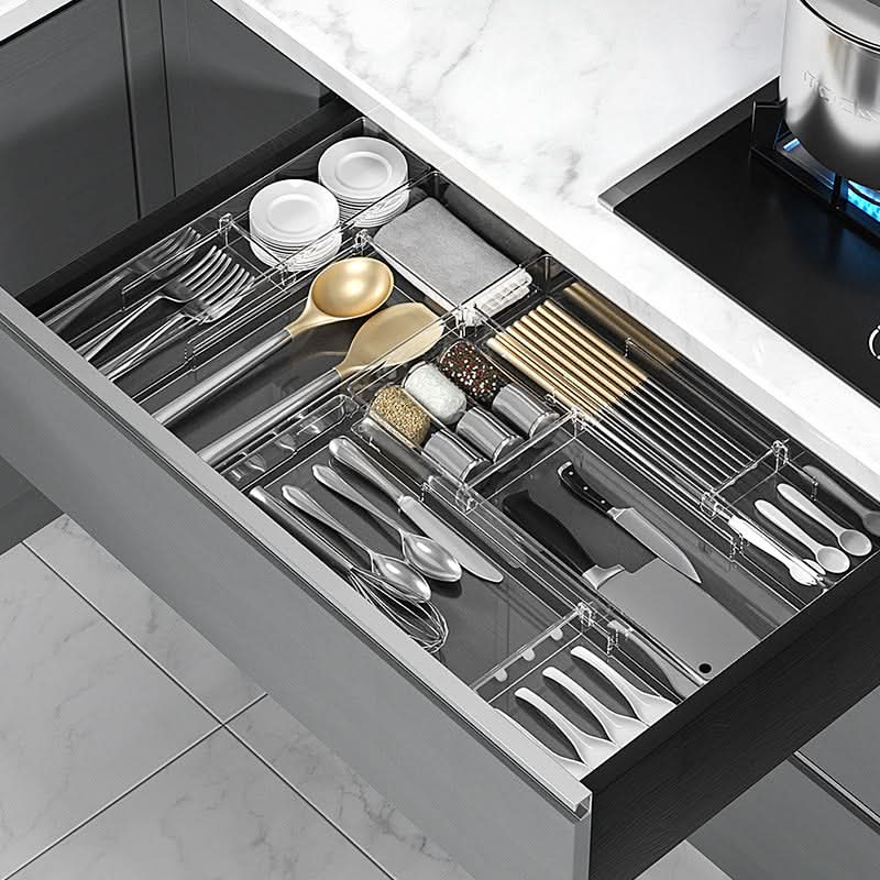 Kitchen Drawer Organiser with Adjustable Compartments, Cutlery Tray for Utensils, Drawer Organisers for Office