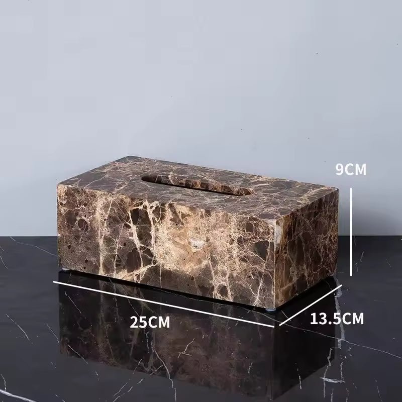 Bathroom Accessories Marble Look, Soap Dispenser, Toothbrush Holder, Soap Dish, Tissue Box, Bathroom Tray in Dark Brown_06