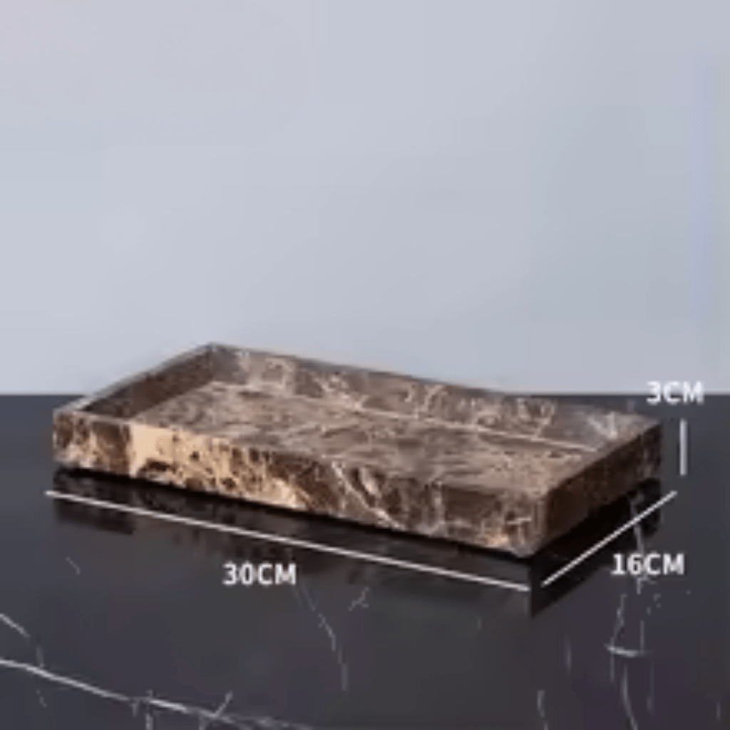 Bathroom Accessories Marble Look, Soap Dispenser, Toothbrush Holder, Soap Dish, Tissue Box, Bathroom Tray in Dark Brown_07