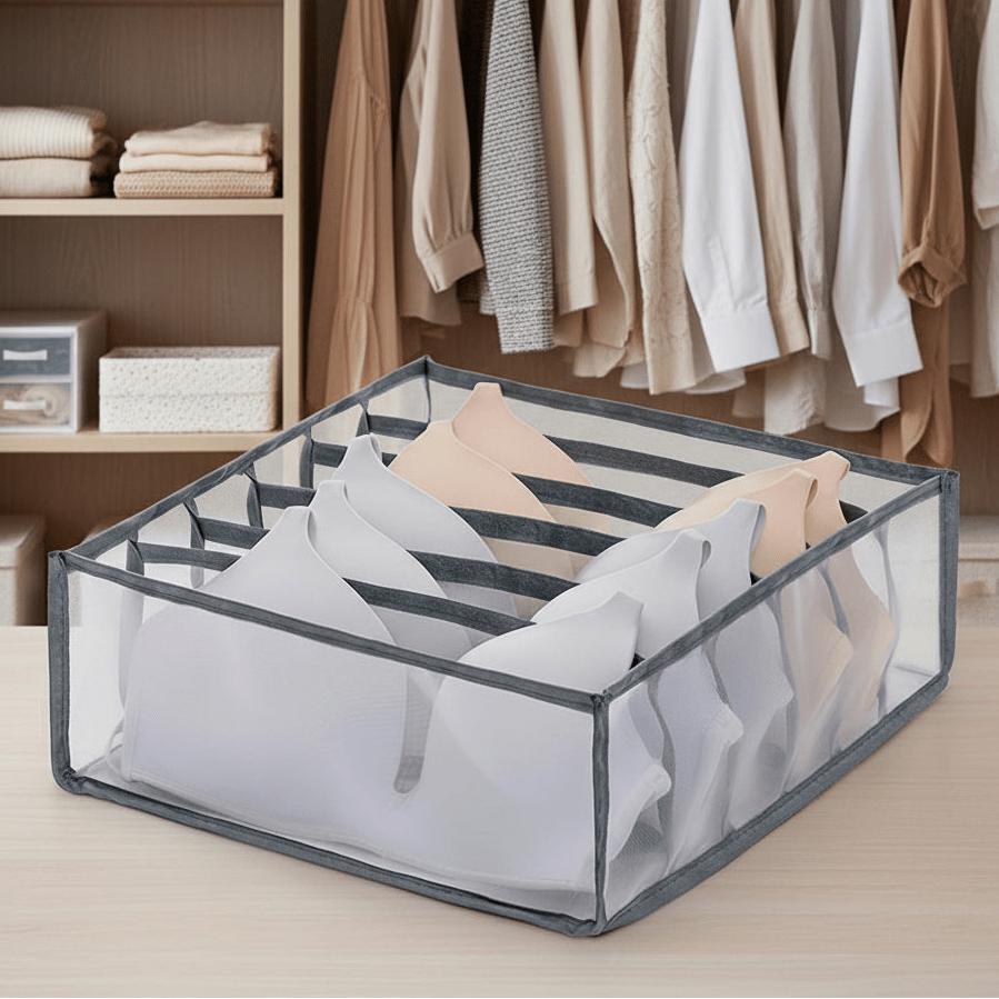 Drawer Organizer for Underwear, Wardrobe Organisers with Grid Compartments, Fabric Clothes Organiser for Socks and Bras_00