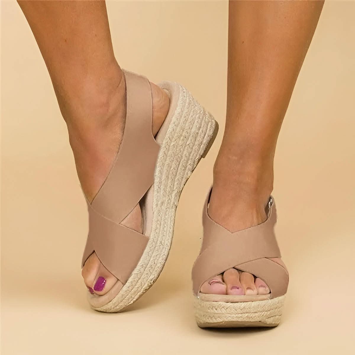 Ladies Wedge Sandals, Womens Orthopaedic Sandals with Cross Straps, Leather Summer Sandals for Walking