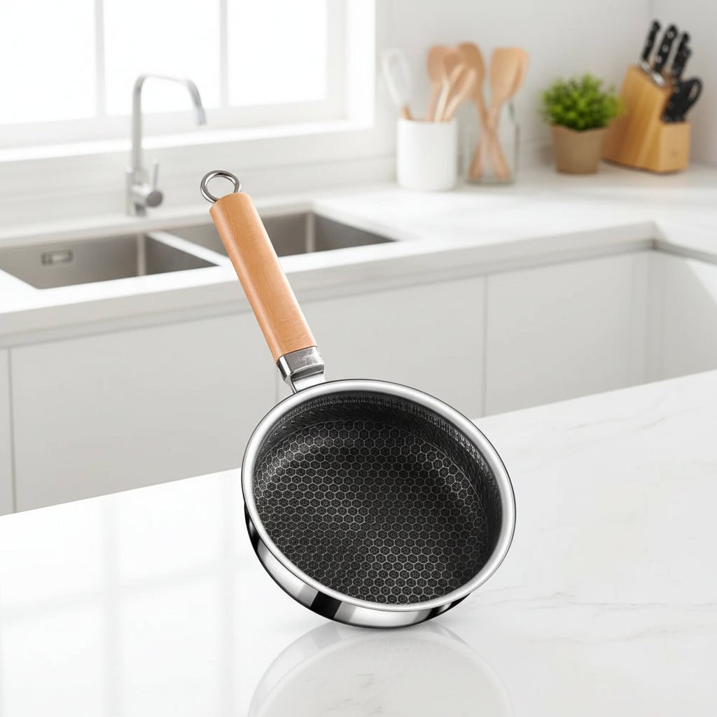 Stainless Steel Pan, Non Stick Frying Pan with Wooden Handle, Induction Pan for Gas and Electric Hobs_00