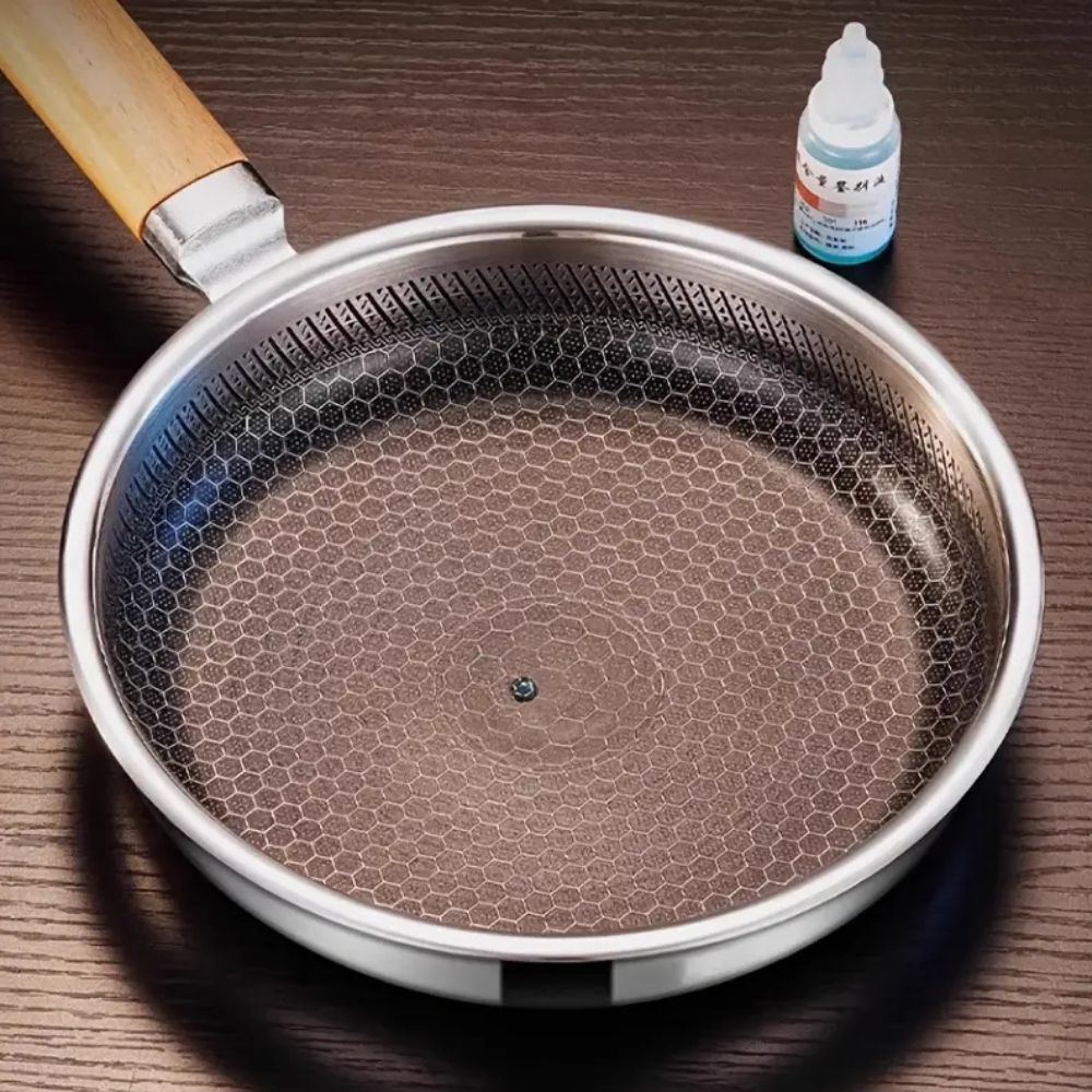 Stainless Steel Pan, Non Stick Frying Pan with Wooden Handle, Induction Pan for Gas and Electric Hobs_03
