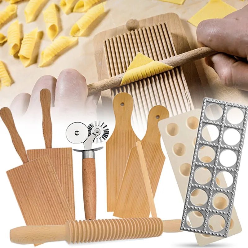 Gnocchi Board and Wooden Pasta Board Set, Pasta Making Kit with Gnocchi Paddle and Ravioli Mould, Wooden Kitchen Tools_01