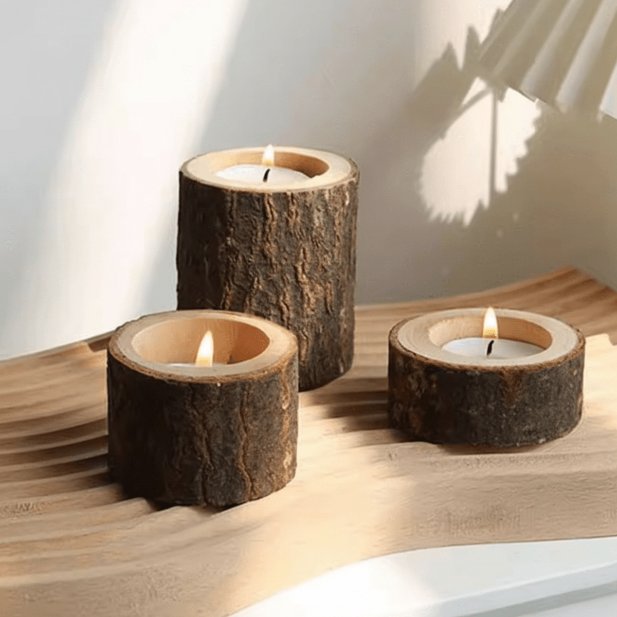 Wooden Candle Holders Set of 3, Tea Light Holders for LED Candles, Rustic Home Decor for Wedding Table Decorations