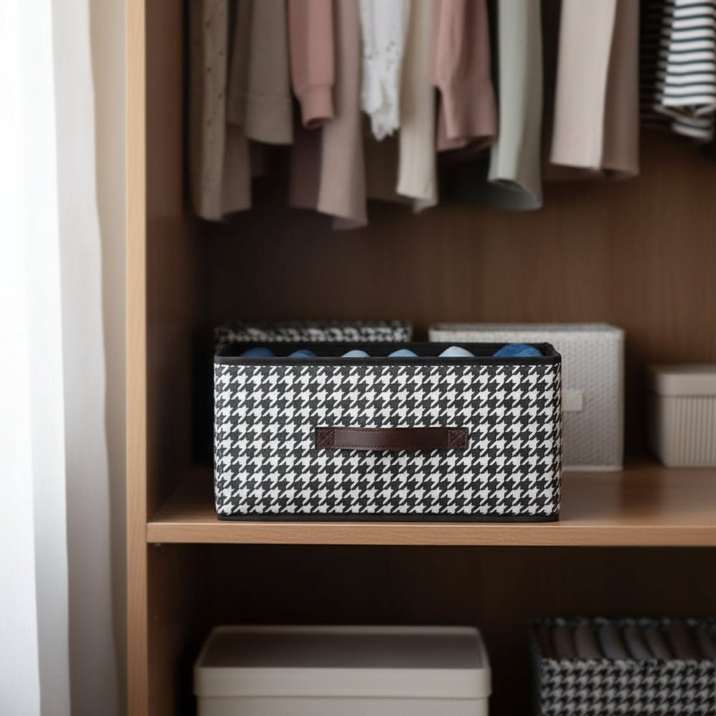 Storage Boxes with Compartments, Houndstooth Fabric Storage Box, Clothes Storage Box, Wardrobe Organiser_04
