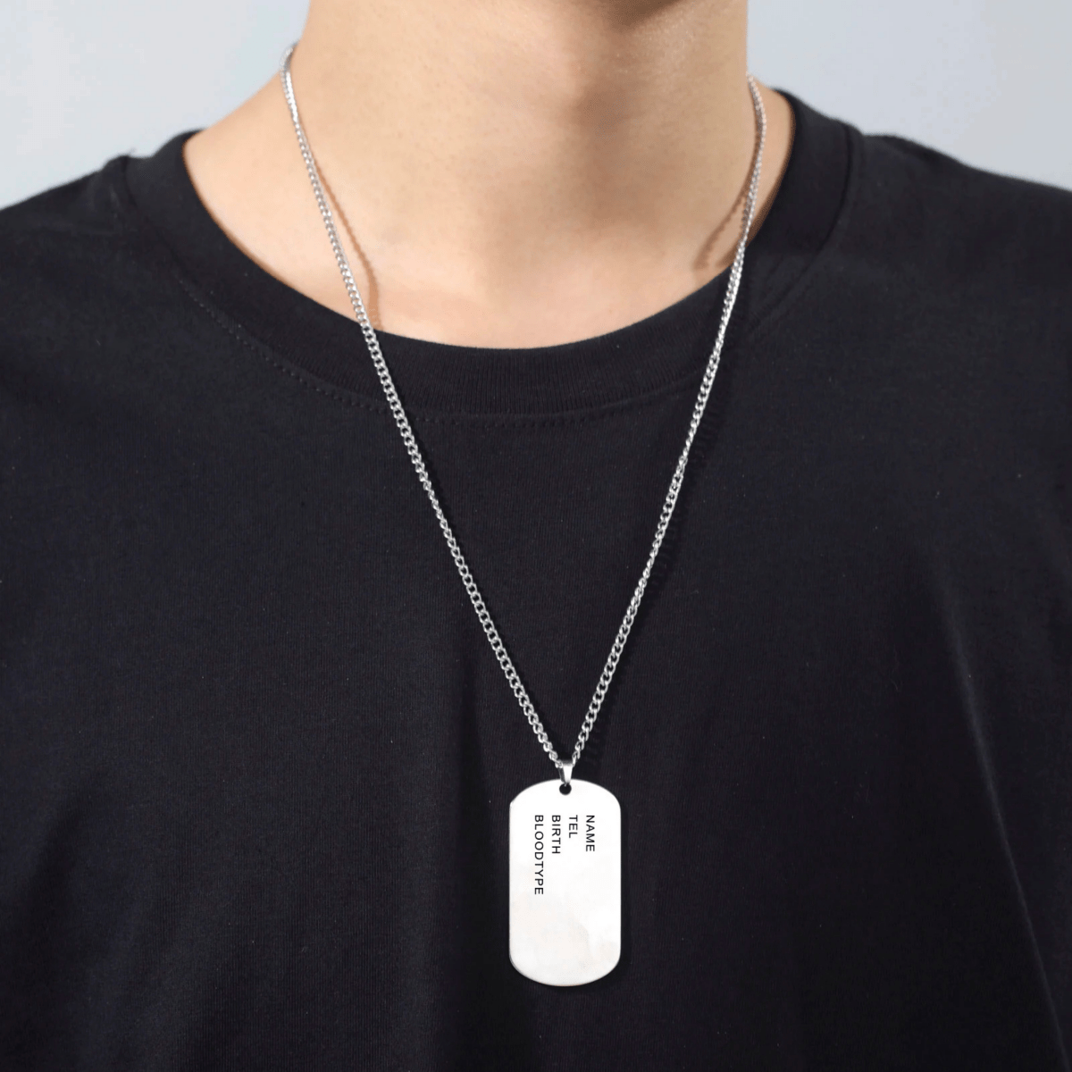 Mens Necklace with Engraved Dog Tag, Mens Chain Necklace in Stainless Steel, Dog Tag Necklace, Mens Jewellery