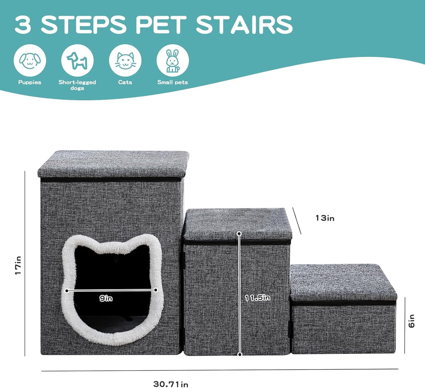 Pet Haven | 3-Step Dog Stairs for Bed with Non-Slip Design | Easy Access for Pets 3