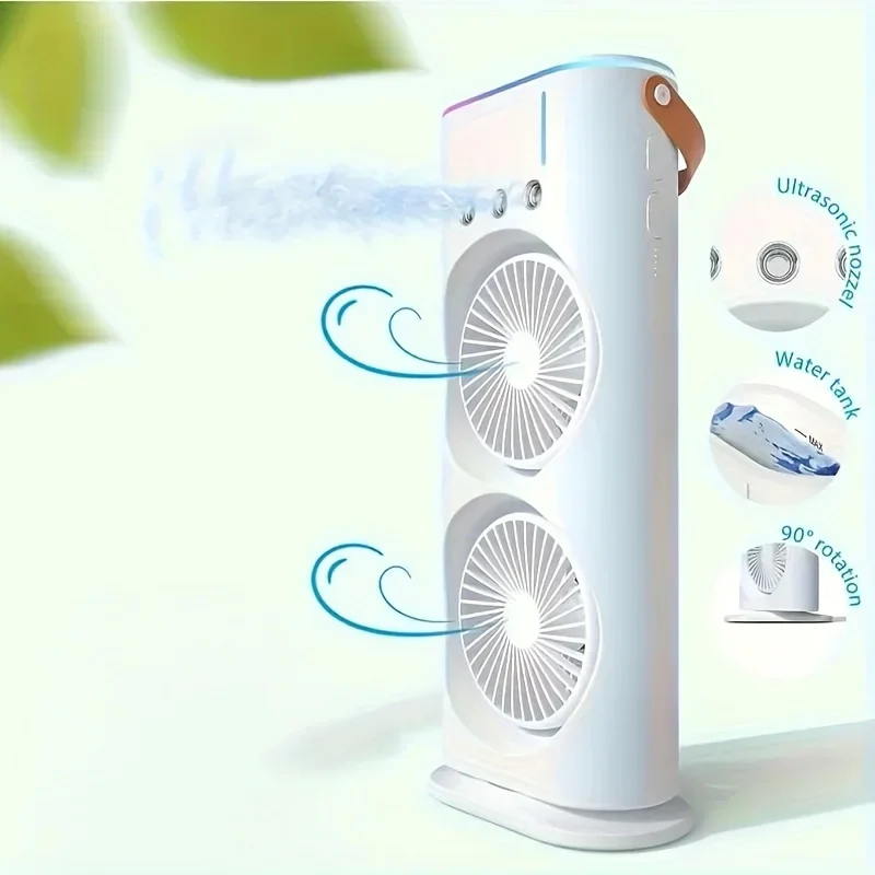 Portable Air Conditioner Fan | Dual Head Design with Mist Spray | USB Rechargeable for Personal Comfort 2