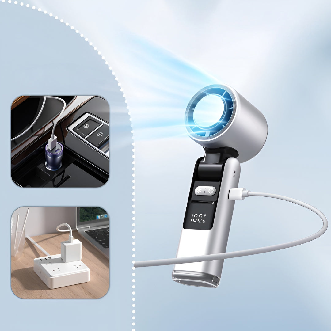 Portable Cooling Fan | Handheld USB Rechargeable Fan with Digital Display | Versatile Personal Airflow for Travel and Office 7