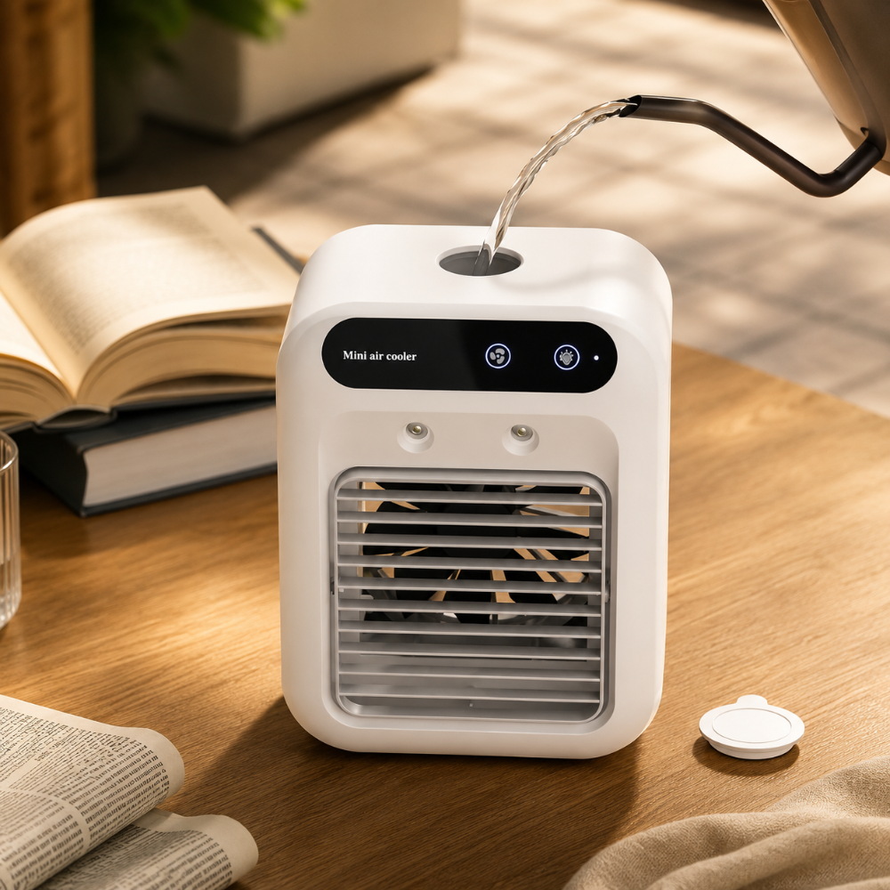 Portable Desktop Cooling Fan with USB Rechargeable Humidifier | Compact Design for Personal Comfort 0