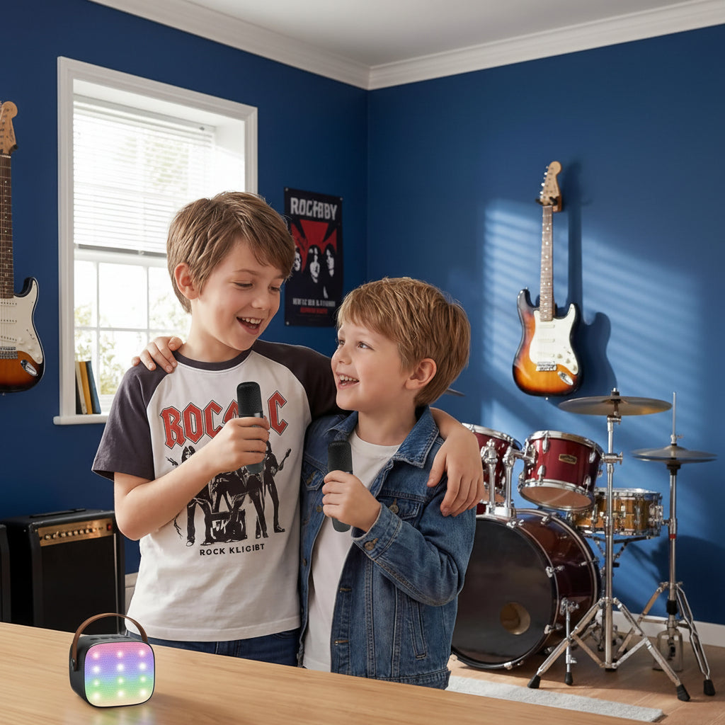 Portable Karaoke Machine | Bluetooth Speaker with LED Lights & Wireless Microphones | Fun for Kids and Family Gatherings 0