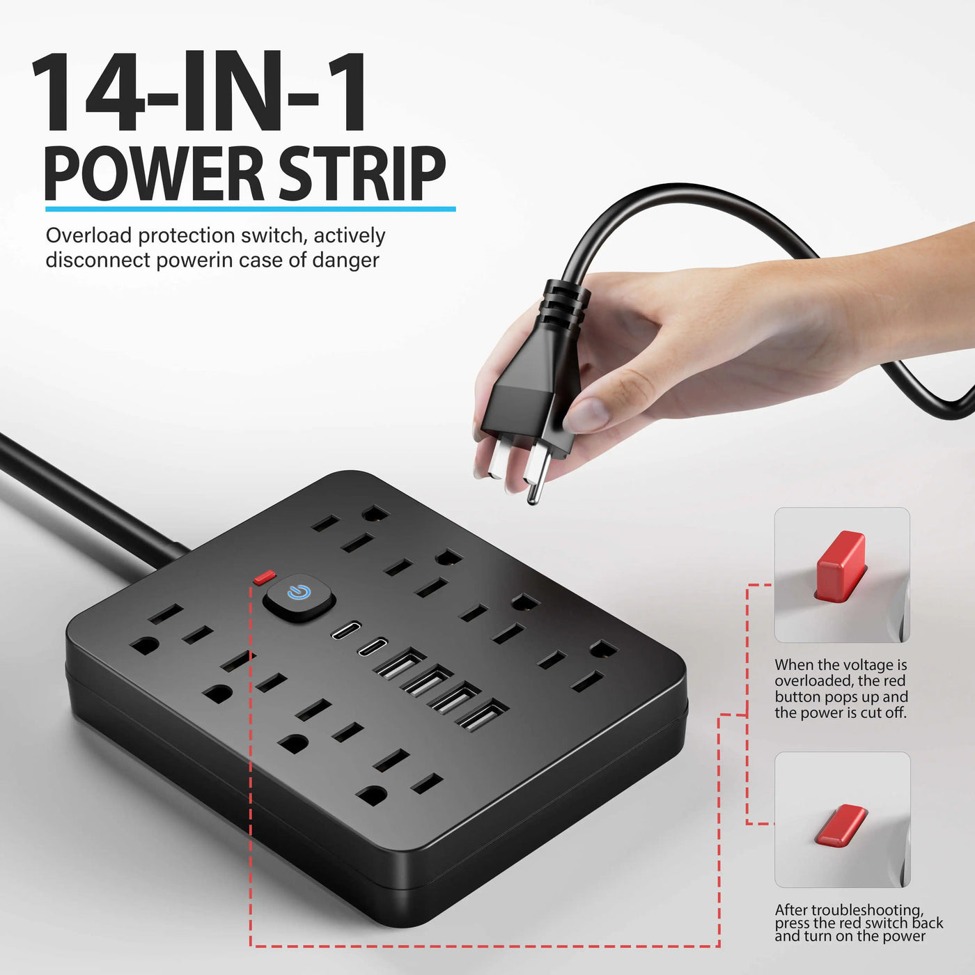 Power Hub | Surge Protector Power Strip with 8 AC Outlets & 4 USB Ports | Safe Charging Solution for Home & Office 5