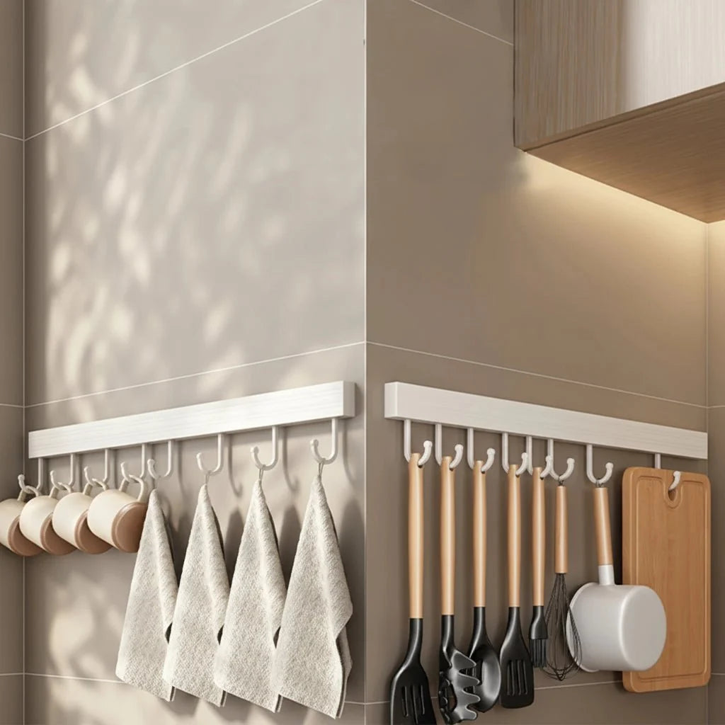 Wall Hook Rail 40 cm, Stainless Steel Hooks for Kitchen Storage, Chopping Board Holder and Kitchen Organiser_00