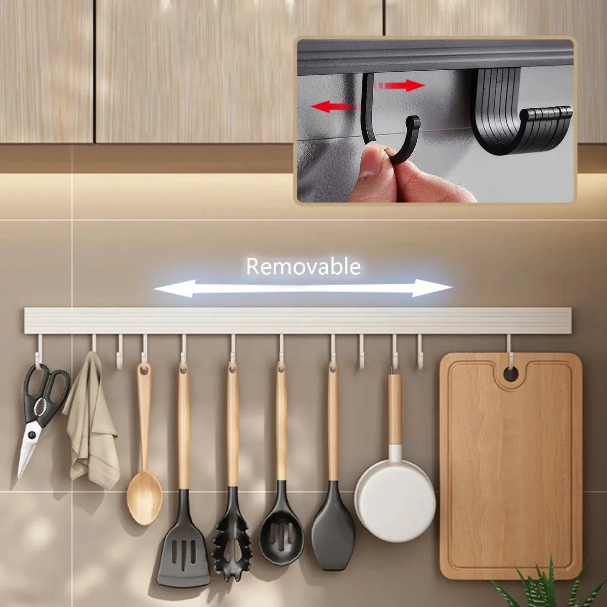 Wall Hook Rail 40 cm, Stainless Steel Hooks for Kitchen Storage, Chopping Board Holder and Kitchen Organiser_01