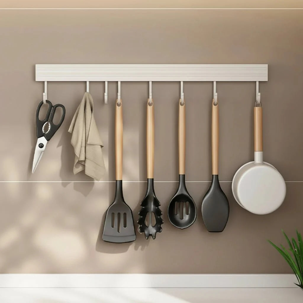 Wall Hook Rail 40 cm, Stainless Steel Hooks for Kitchen Storage, Chopping Board Holder and Kitchen Organiser_06