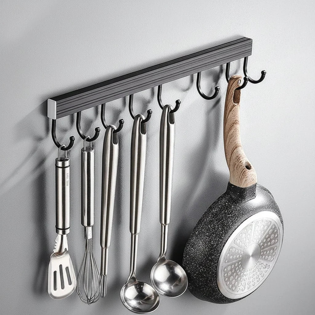 Wall Hook Rail 40 cm, Stainless Steel Hooks for Kitchen Storage, Chopping Board Holder and Kitchen Organiser_07