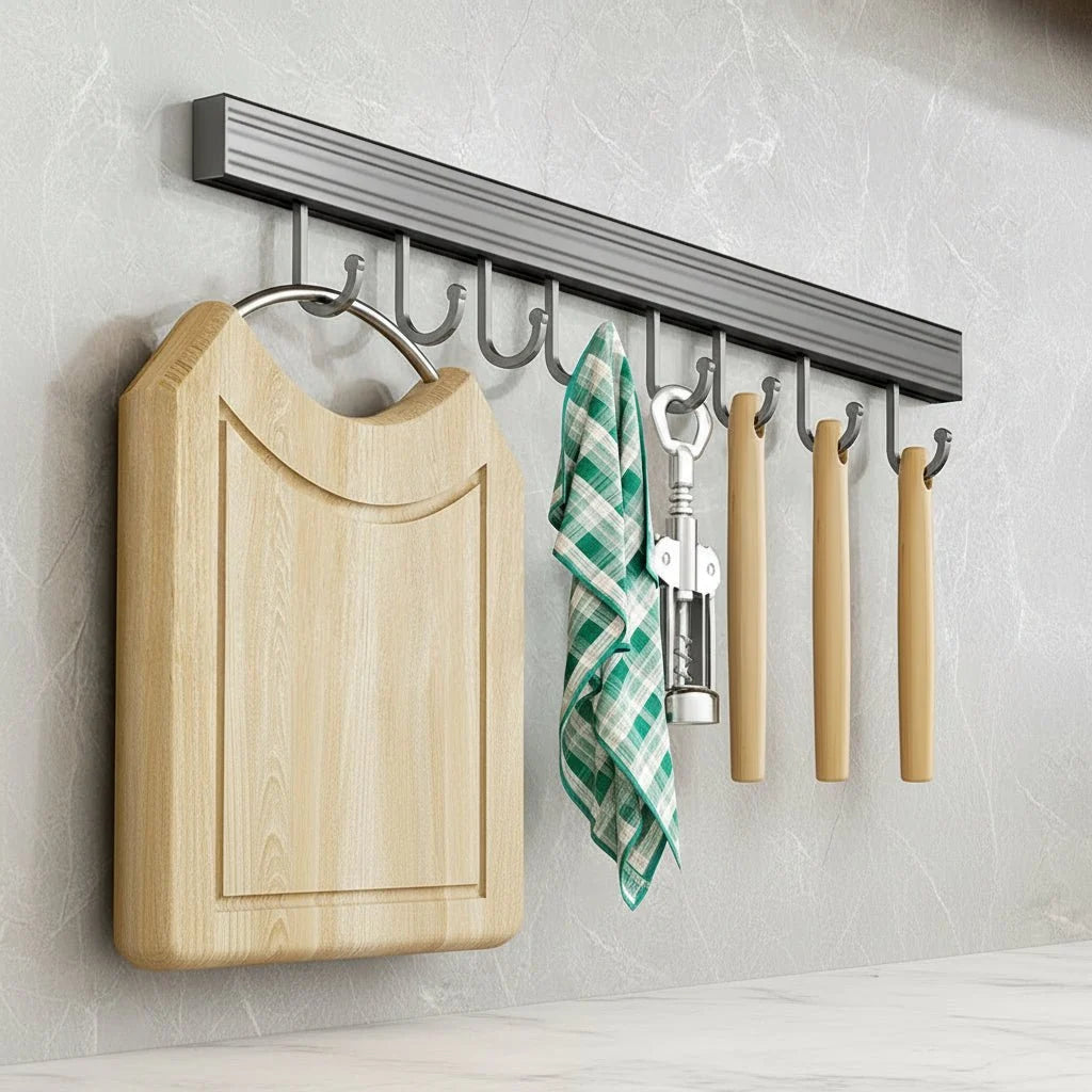 Wall Hook Rail 40 cm, Stainless Steel Hooks for Kitchen Storage, Chopping Board Holder and Kitchen Organiser_05