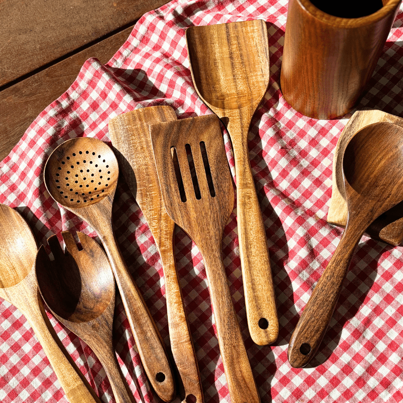 Wooden Kitchen Utensils Set, Teak Cooking Utensils for Non Stick Pans