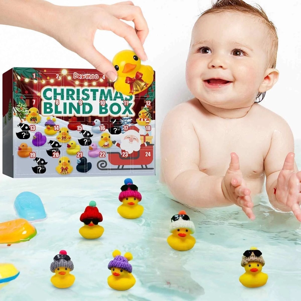 Advent Calendar with 24 Rubber Ducks, Christmas Bath Toys for Kids, Squeaky Duck Advent Calendar, Christmas Countdown